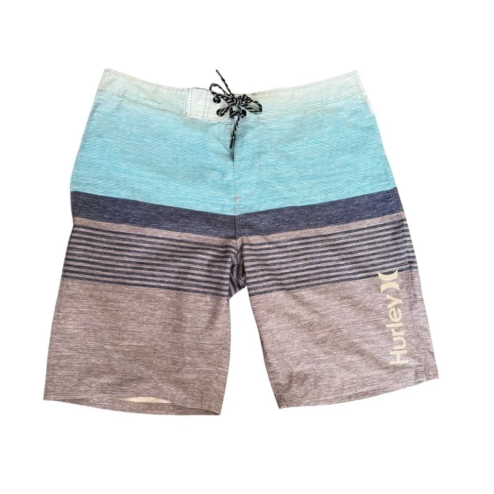 Hurley Board Shorts Men's 34 Blue Gray Swim Trunks‎ Surfer Coastal Vacation Y2K